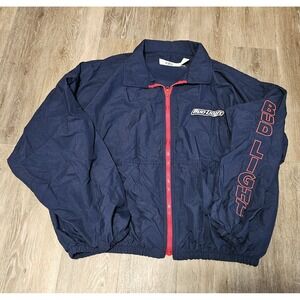 Bud Light Beer Promo Windbreaker Jacket Navy Red Zip Spell Out Sleeve Mens XL